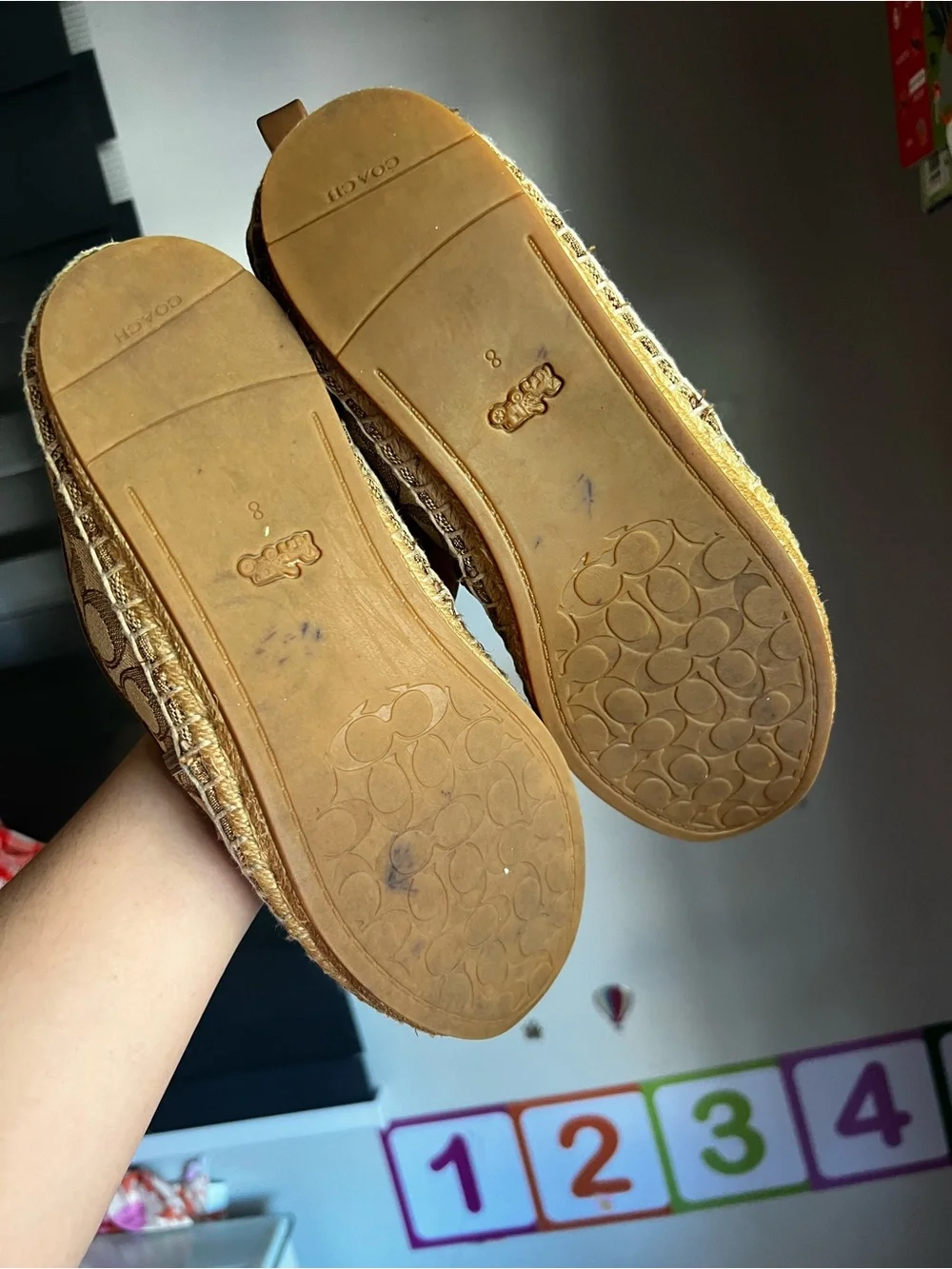 Coach Tan Signature Jacquard Espadrille Slip-Ons